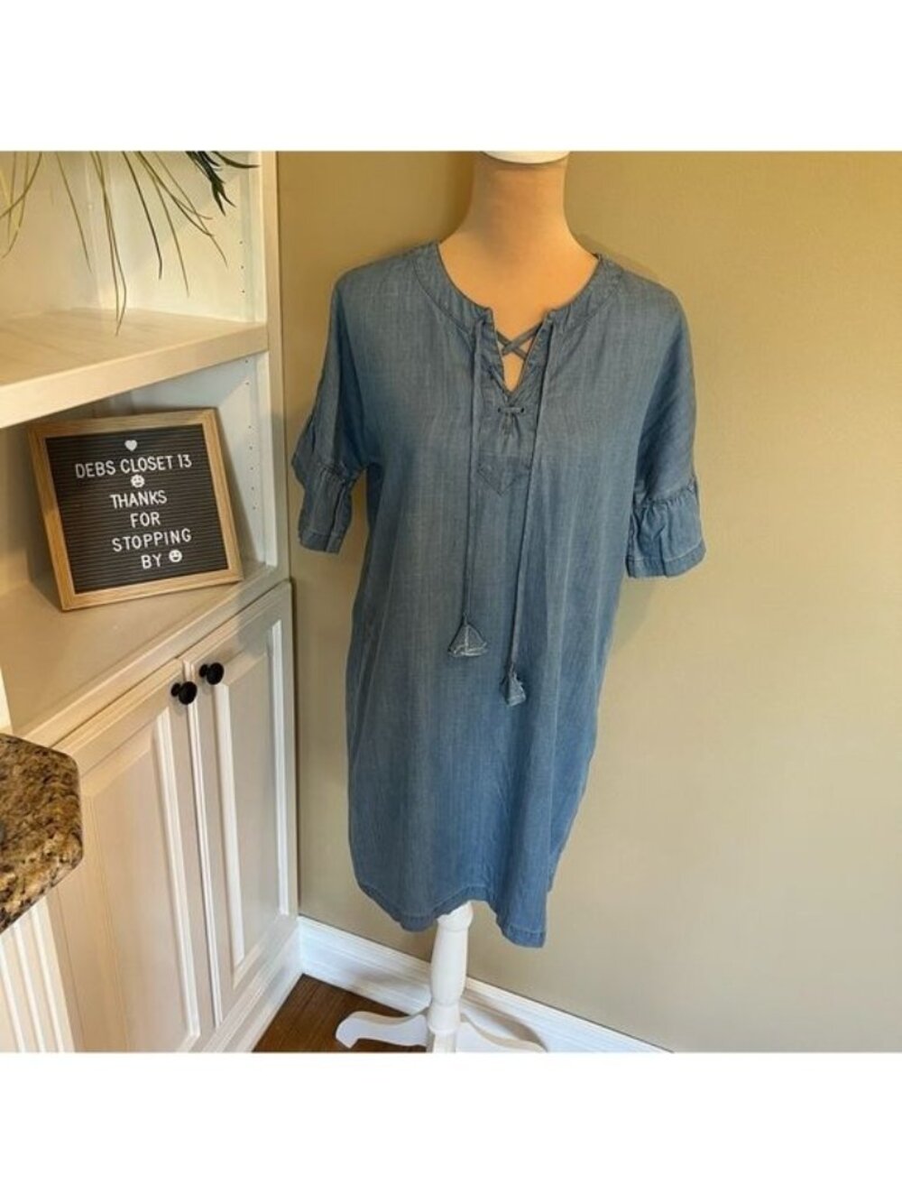 Vineyard Vines Women’s Dress Size 4 Denim Shift Tencel Cotton Linen Blend